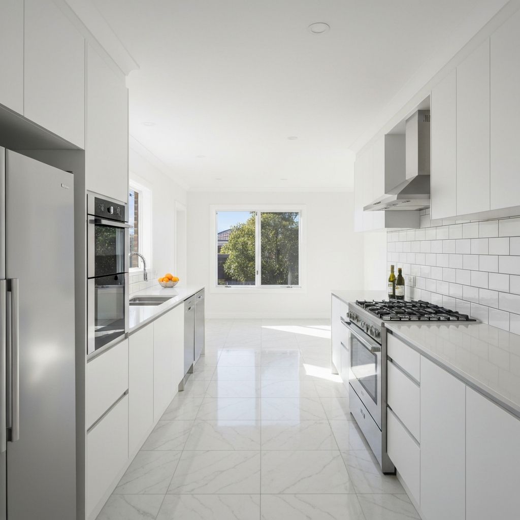 Modern kitchen with professional white subway tile splashback installed by Smart Tiling Group